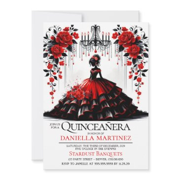 black & red quinceañera girl invitation