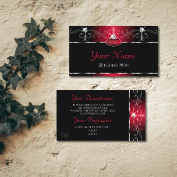 black red squiggles sparkle jewels monogram ornate business invitations