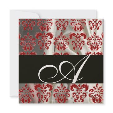 black red white silk damask cloth monogram gold invitation