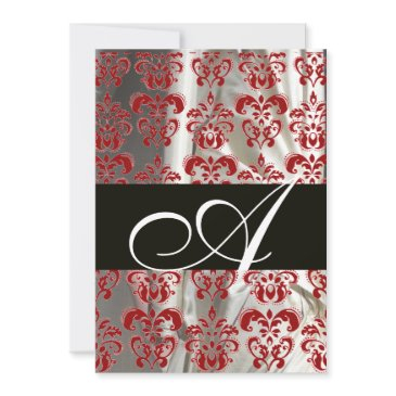 black red white silk damask cloth monogram invitation