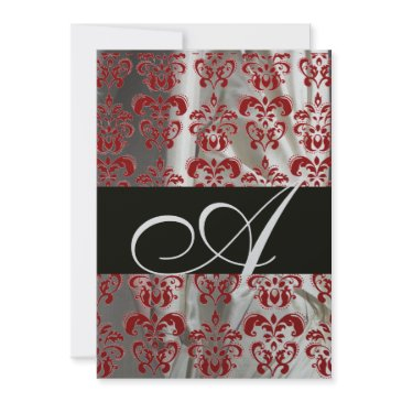 black red white silk damask cloth monogram silver invitation
