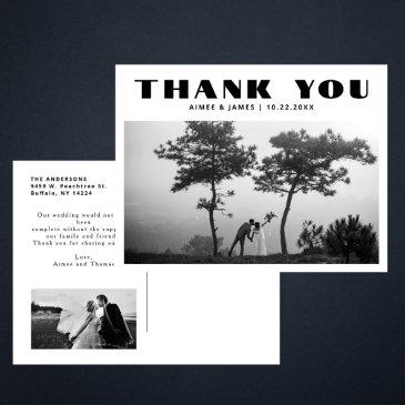 black retro typography 2 photo wedding thank you postinvitations