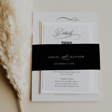 black romantic calligraphy wedding invitation belly band