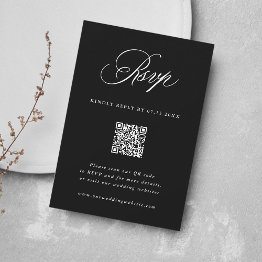 Small Black Romantic Calligraphy Wedding Qr Code Rsvp Invitations Front View