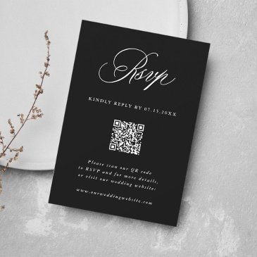 black romantic calligraphy wedding qr code rsvp invitations