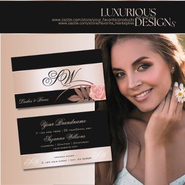black rose gold decor cute flower with monogram business invitations