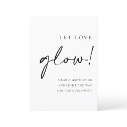 Small Black Script Let Love Glow Wedding Sign Menu Front View