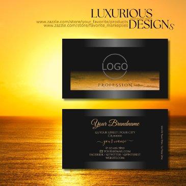 black shimmery frame orange pattern and brand logo business invitations