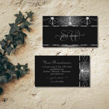 black silver squiggles sparkling diamonds initials business invitations