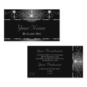 black silver squiggles sparkling diamonds monogram business invitations
