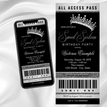 black silver sweet 16 any number invitation