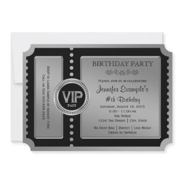 black silver ticket birthday party invitation