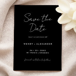 Small Black Simple Modern Script Save The Date Front View