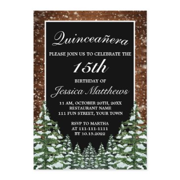 black snowy forest & wood pine tiara quinceañera invitation