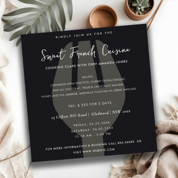 black spoon fork cooking class invite template