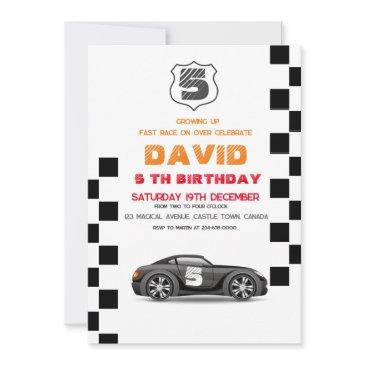 black sport car | toys cars 5th boy birthday invitation