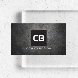 Small Black Square Monogram Grunge Metal Construction Business Invitations Front View