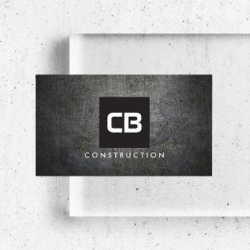 black square monogram grunge metal construction business invitations