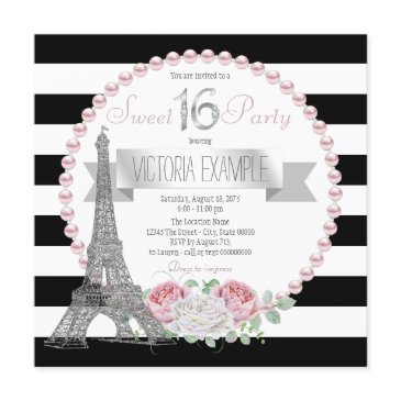 black stripe paris sweet 16 party invitation