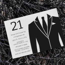Small Black Suit & Tie 21st Birthday Party Invitation Front View
