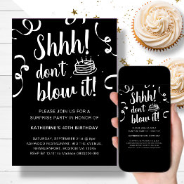 Small Black Surprise Birthday | Don't Blow It Invitation Front View