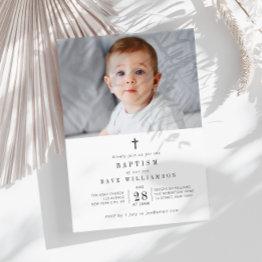 Small Black Text Photo Baptism Invitation Front View