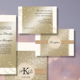 Small Black Tie Elegance, Champagne Wedding Details Invitation Front View