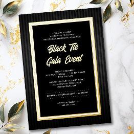 Small Black Tie Gala Business Professional Dinner Gold Foil Invitation Front View