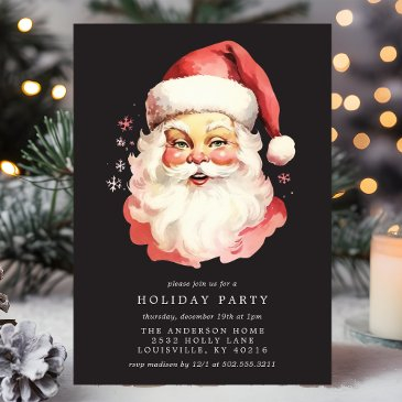 black vintage retro santa claus christmas party invitation