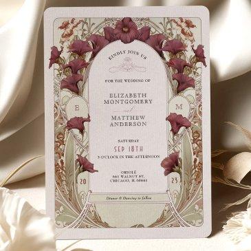 black violet calla lily wedding art nouveau mucha invitation