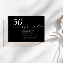 Small Black & White | 50 Years Loved 50th Birthday Party Invitation Front View