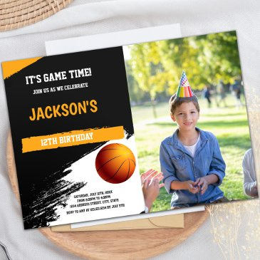 black & white basketball invitations with photo