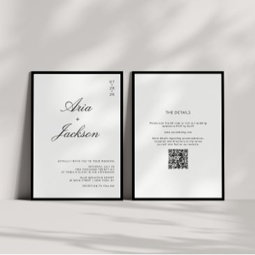 black & white calligraphy modern qr code wedding invitation