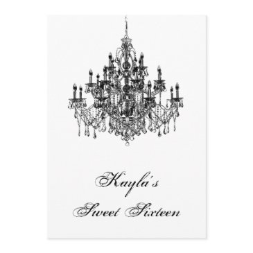 black white chandelier sweet 16 birthday party invitation
