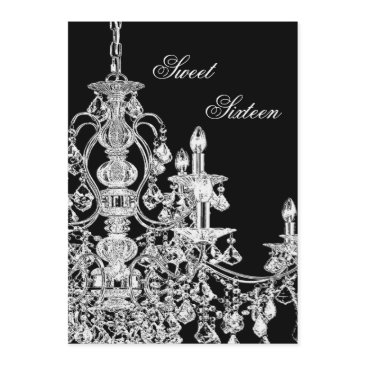 black white chandelier sweet 16 party invitation
