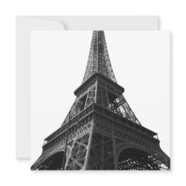 Small Black & White Eiffel Tower Paris European Travel Holiday Invitations Front View