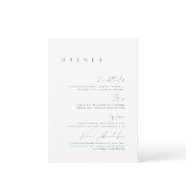 Small Black & White Elegant Minimal Wedding Drink Menu Front View