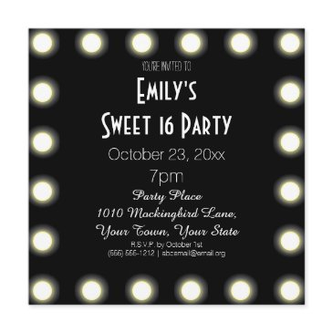 black & white hollywood theme sweet 16 birthday invitation