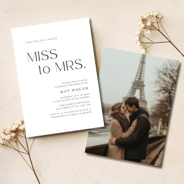 black & white miss to mrs. bridal shower photo invitation