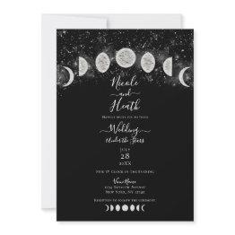 Small Black & White Moon Phases Under The Stars Wedding Invitation Front View