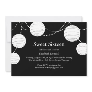 black & white party lantern sweet 16 invitation