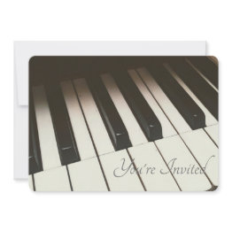 Small Black & White Piano Keys Photograph Wedding Invitation Front View
