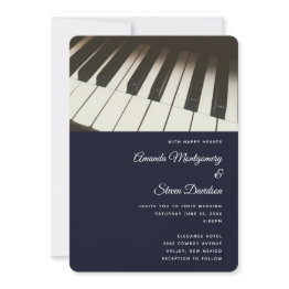Small Black & White Piano Keys Photograph Wedding Invitation Front View