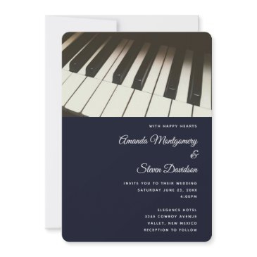 black & white piano keys photograph wedding invitation