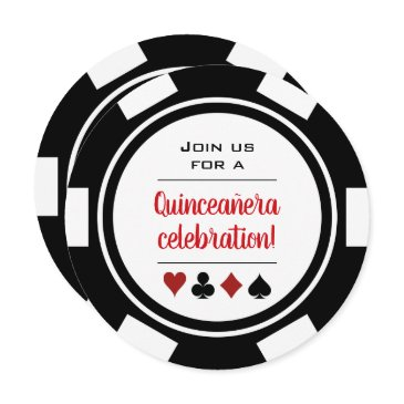 black white poker chip las vegas style quinceañera invitation