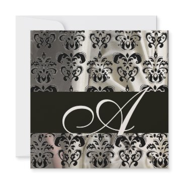 black & white silk damask cloth monogram champagne invitation