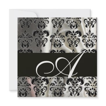 black & white silk damask cloth monogram ice metal invitation
