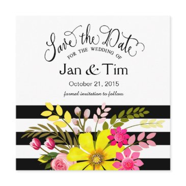 black white striped flowers save the date yellow