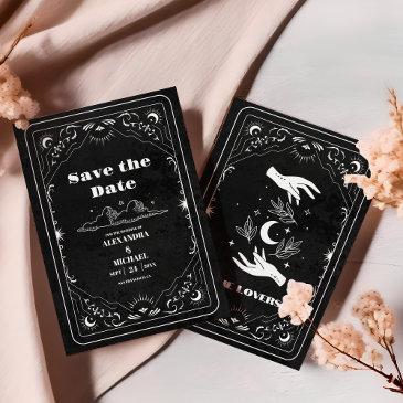 black white tarot the lovers wedding save the date