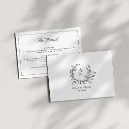 Small Black & White Wildflower Monogram Details Invitations Front View
